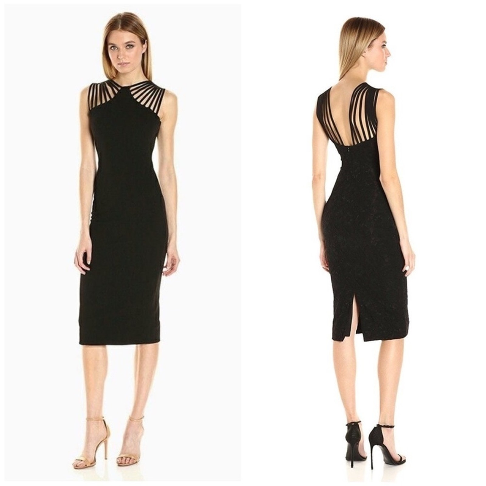 New Dress The Population Gwen Midi Dress Womens Xs Black Strappy Bodycon